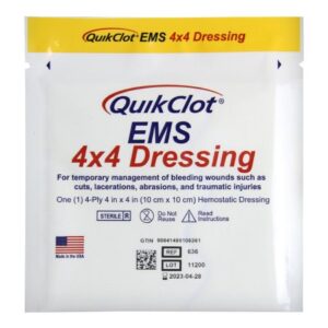 Hemostatic Dressing QuickClot EMS 4 X 4 Inch 1 per Pack Sterile