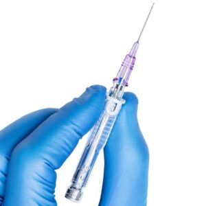 Peripheral IV Catheter SuperCath 5 26 Gauge 3/4 Inch Polyurethane Straight Hub Non Blood Control Push Button Safety