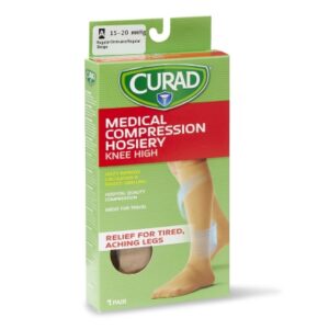Compression Stocking Curad Knee High Size E Tan Closed Toe