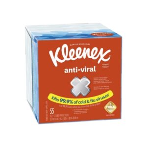 Facial Tissue Kleenex Anti-Viral White 8-1/5 X 8-1/5 Inch 55 Count