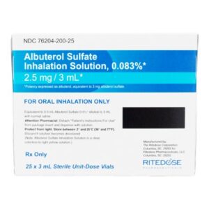Albuterol Sulfate, Preservative Free 0.083%, 2.5 mg / 3 mL Solution 25 Vials