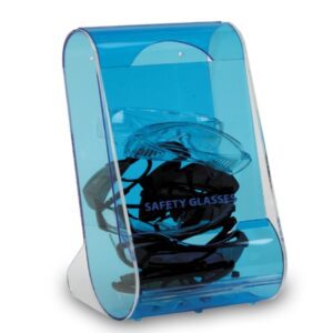 ClearlySafe Safety Glasses Dispenser Translucent Blue, Countertop or Wall Mount, 20.3 X 20.3 X 40.6 cm, 20 Glasses Capacity