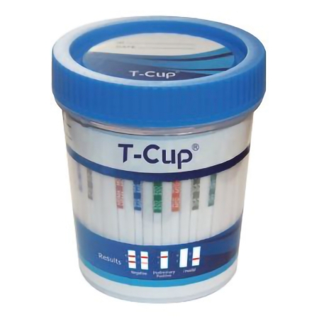 Drugs of Abuse Test Kit T-Cup AMP, BAR, BUP, BZO, COC, mAMP/MET, MDMA, MOP, MTD, OXY, PCP, THC 25 Tests CLIA Waived