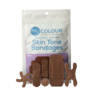 Waterproof Adhesive Strip Tru-Colour Assorted Sizes Fabric Rectangle / Spot / Patch / Fingertip / Knuckle Dark Brown Sterile