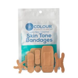 Waterproof Adhesive Strip Tru-Colour Assorted Sizes Fabric Rectangle / Spot / Patch / Fingertip / Knuckle Beige Sterile