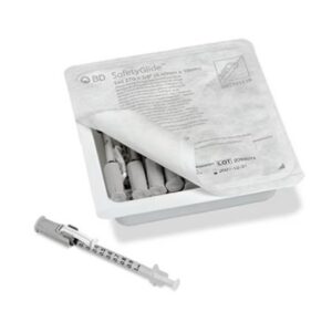 Safety Insulin Syringe with Needle SafetyGlide 1 mL 3/8 Inch 27 Gauge Sliding Safety Needle Regular Wall