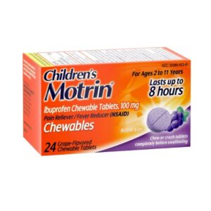 Children’s Pain Relief Motrin 100 mg Strength Ibuprofen Chewable Tablet 24 Per Bottle