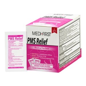 Pain Relief PMS Relief 500 mg – 25 mg – 15 mg Strength Acetaminophen / Pamabrom / Pyrilamine Maleate Caplet 80 per Box