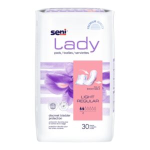 Bladder Control Pad Seni Lady Light 8.9 Inch Length Light Absorbency Super Absorbent Core One Size Fits Most