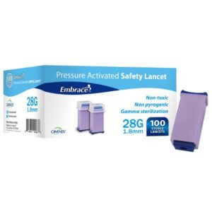 Safety Lancet Embrace 28 Gauge Pull Cap Pressure Activated Finger