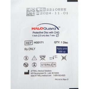 Antimicrobial Protective Disc HaloGUARD CHG (Chlorhexidine Gluconate) 1 Inch Disc / 7 mm Hole Diameter Sterile