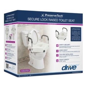 Raised Toilet Seat with Arms PreserveTech Secure Lock 5 Inch Height Standard / Elongated 350 lbs. Weight Capacity