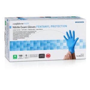 Exam Glove McKesson Confiderm 6.8C Medium NonSterile Nitrile Standard Cuff Length Fully Textured Blue Chemo Tested / Fentanyl Tested
