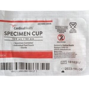 Specimen Container Cardinal Health 53 mm 120 mL (4 oz.) Screw Cap Patient Information Sterile
