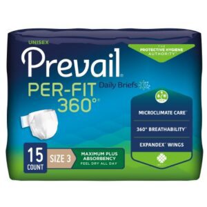 Unisex Adult Incontinence Brief Prevail Per-Fit 360 degree Size 3 Disposable Heavy Absorbency