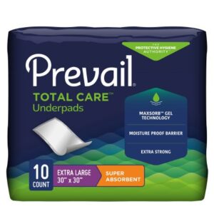 Disposable Underpad Prevail Total Care 30 X 30 Inch Super Absorbent Core Heavy Absorbency