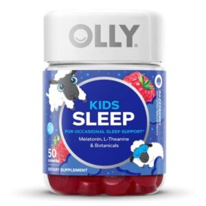 Dietary Supplement OLLY Kids Sleep L-Theanine / Melatonin / Botanicals 15 mg – 0.5 mg – 2.5 mg Strength Gummy 50 per Bottle Raspberry Flavor