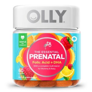 Prenatal Vitamin Supplement OLLY Essential Prenatal Multi MultiVitamins With Folic Acid  / DHA 400 mcg – 50 mg Strength Gummy 60 per Bottle Sweet Citrus Flavor