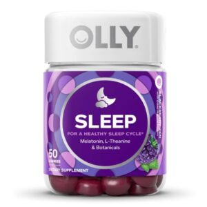 Dietary Supplement OLLY Sleep L-Theanine / Melatonin / Botanicals 100 mg – 3 mg – 16 to 17 mg Strength Gummy 50 per Bottle Blackberry Zen Flavor