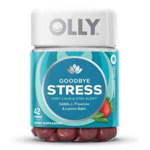 Dietary Supplement OLLY Goodbye Stress GABA / L-Theanine / Lemon Balm Extract 100 mg – 50 mg – 75 mg Strength Gummy 42 per Bottle Berry Verbena Flavor
