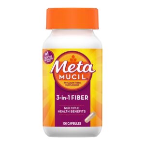 Fiber Supplement Metamucil 3-in-1 Fiber Capsule 100 per Bottle 0.4 Gram Strength Potassium / Psyllium Husk