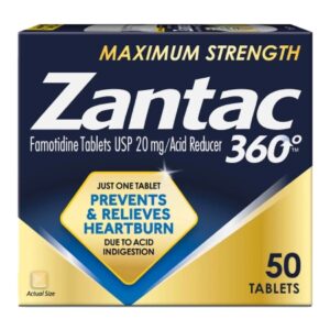 Antacid Zantac 360 degree Maximum Strength 20 mg Strength Tablet 50 per Bottle