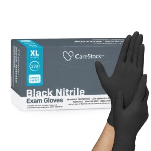 Exam Glove CareStock X-Large NonSterile Nitrile Standard Cuff Length Fully Textured Black Not Rated