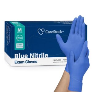 Exam Glove CareStock Medium NonSterile Nitrile Standard Cuff Length Textured Fingertips Blue Chemo Tested