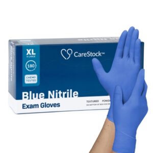 Exam Glove CareStock X-Large NonSterile Nitrile Standard Cuff Length Textured Fingertips Blue Chemo Tested