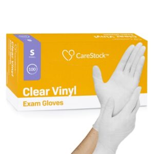 Exam Glove CareStock Small NonSterile Vinyl Standard Cuff Length Smooth Clear Not Rated