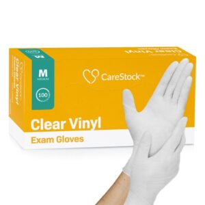 Exam Glove CareStock Medium NonSterile Vinyl Standard Cuff Length Smooth Clear Not Rated