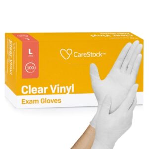 Exam Glove CareStock Large NonSterile Vinyl Standard Cuff Length Smooth Clear Not Rated