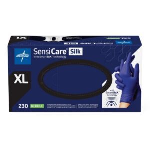 Exam Glove SensiCare Silk X-Large NonSterile Nitrile Standard Cuff Length Textured Fingertips Dark Blue Chemo Tested