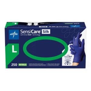 Exam Glove SensiCare Silk Large NonSterile Nitrile Standard Cuff Length Textured Fingertips Dark Blue Chemo Tested