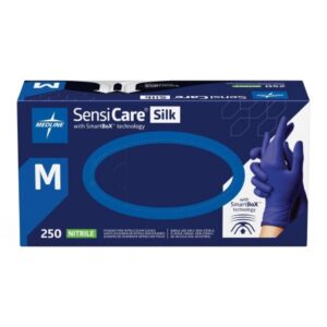 Exam Glove SensiCare Silk Medium NonSterile Nitrile Standard Cuff Length Textured Fingertips Dark Blue Chemo Tested