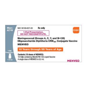 Menveo Meningococcal (Groups A, C, Y AND W-135) Oligosaccharide Diphtheria CRM197 Conjugate Vaccine 10 mcg – 5 mcg / 0.5 mL Injection 0.5 mL