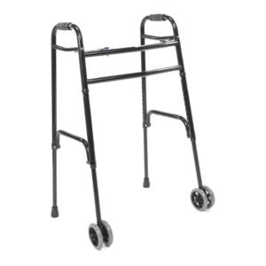 Bariatric Dual Release Folding Walker with Wheels Adjustable Height Protekt Steel Frame 500 lbs. Weight Capacity