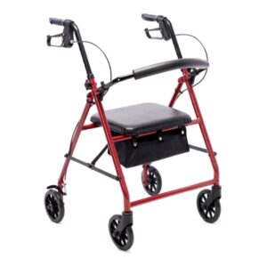 4 Wheel Rollator Protekt Red Steel Frame