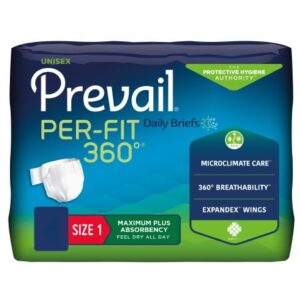 Unisex Adult Incontinence Brief Prevail Per-Fit 360 degree Size 1 Disposable Heavy Absorbency