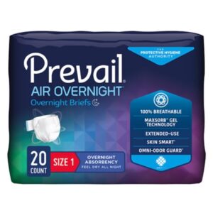 Unisex Adult Incontinence Brief Prevail Air Overnight Size 1 / Medium Disposable Heavy Absorbency