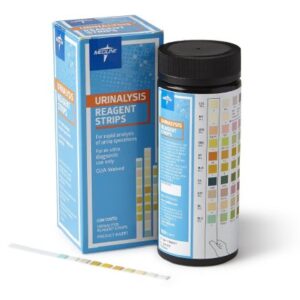 Urinalysis Reagent Medline Bilirubin, Blood, Glucose, Ketone, Leukocytes, Nitrite, pH, Protein, Specific Gravity, Urobilinogen CLIA Waived For Visual Reading / Analyzers 100 Tests