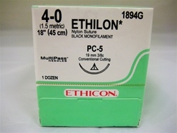 Nonabsorbable Suture with Needle Ethilon Nylon PC-5 3/8 Circle Precision Conventional Cutting Needle Size 4-0 Monofilament