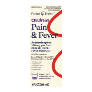 Children’s Pain Relief Foster & Thrive 160 mg / 5 mL Strength Acetaminophen Oral Suspension 4 oz.