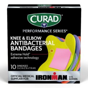 Adhesive Strip Curad Performance Series Antibacterial 3 X 3 Inch Fabric Knee / Elbow Assorted Colors Sterile