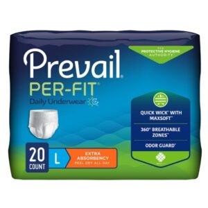 Unisex Adult Absorbent Underwear Prevail Per-Fit Extra Pull On with Tear Away Seams Large Disposable Heavy Absorbency