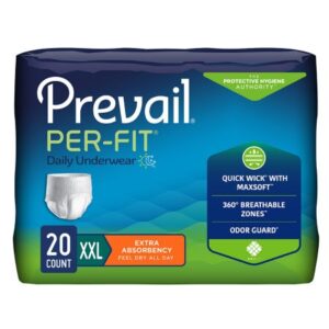 Unisex Adult Absorbent Underwear Prevail Per-Fit Extra Pull On with Tear Away Seams 2X-Large Disposable Heavy Absorbency