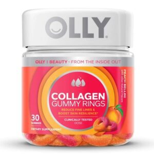 Dietary Supplement OLLY Collagen Rings Collagen Peptides 2,500 mg Strength Gummy 30 per Bottle Peach Flavor