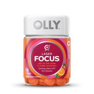 Dietary Supplement OLLY Laser Focus B6 / B12 / Ginseng / Alpha GPC 2 mg – 50 mcg – 100 mg – 20 mg Strength Gummy 36 per Bottle Berry Tang Flavor