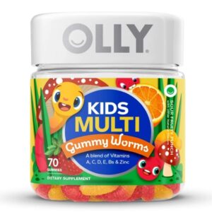Dietary Supplement OLLY Kids Multi Gummy Worms Vitamin A / B6 / B12 / C / D / E / Zinc 150 mcg – 0.5 mg – 1.2 mcg – 15 mg – 10 mcg – 3.75 mg – 0.75 mg Strength Gummy 70 per Bottle Sour Fruity Punch Flavor