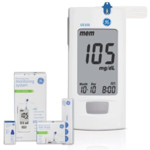 Blood Glucose Meter Kit GE100 5 Seconds 500 Memory Storage No Coding Required